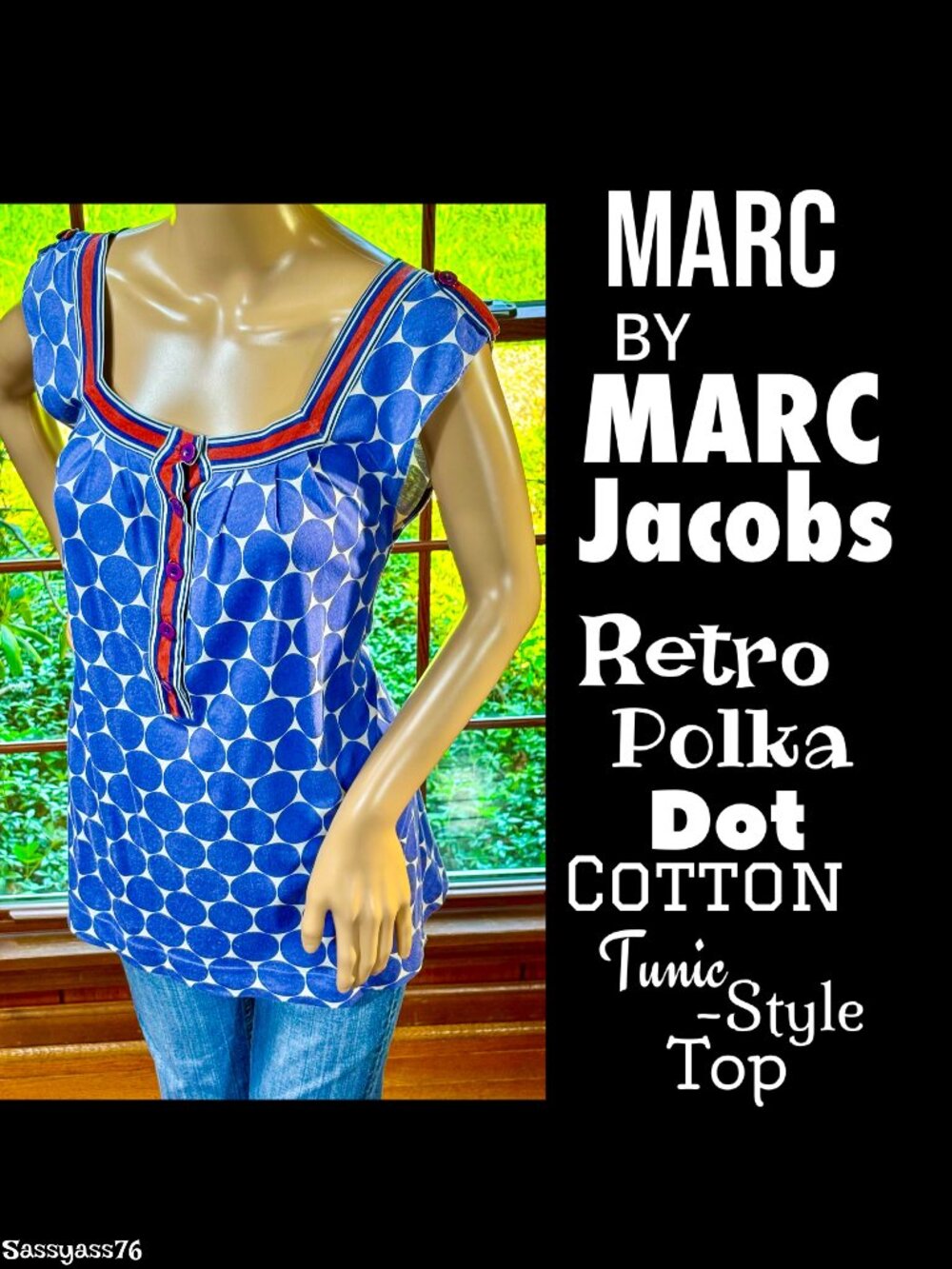 🆕MARC BY MARC JACOBS▪️Retro Polka Dot & Stripe Cotton Tunic-Style Top